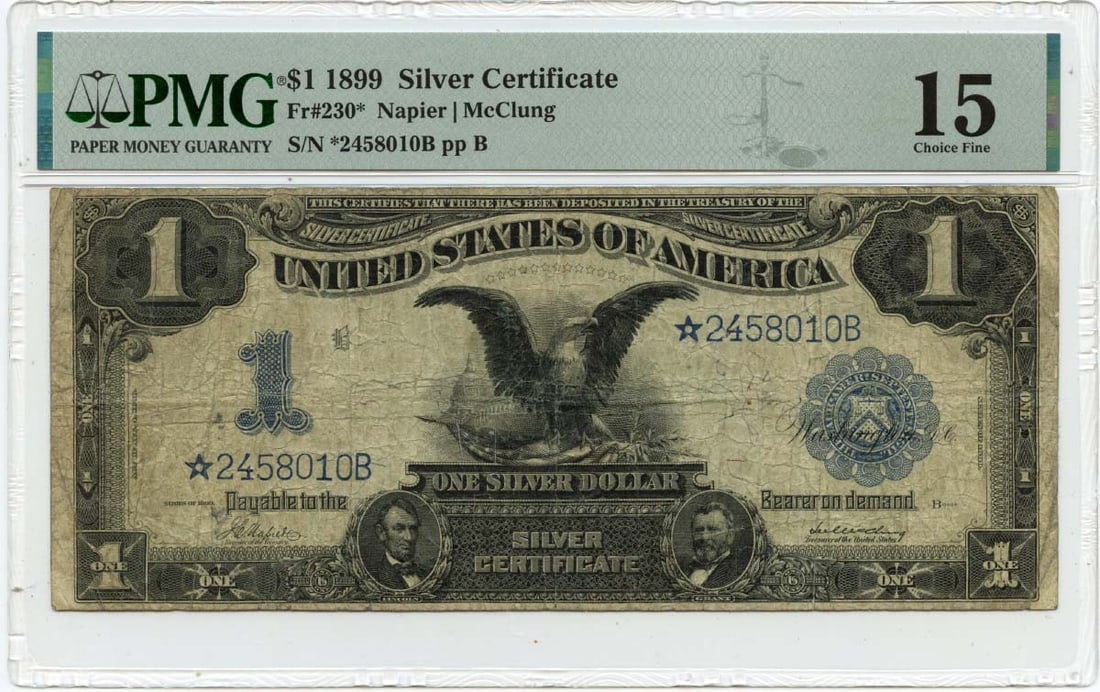 1899 $1 Silver Certificate FR#230* PMG F15 Black Eagle Star (1 of 1)