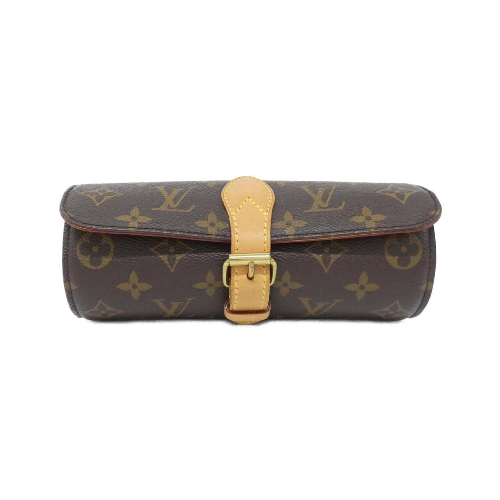 Canvas Watch Case Louis Vuitton: Canvas Watch Case Louis Vuitton Canvas Watch Case Louis Vuitton - A pre-owned, brown canvas watch case in very good condition with some minor scratches and dirt. The canvas material bears a signature,
