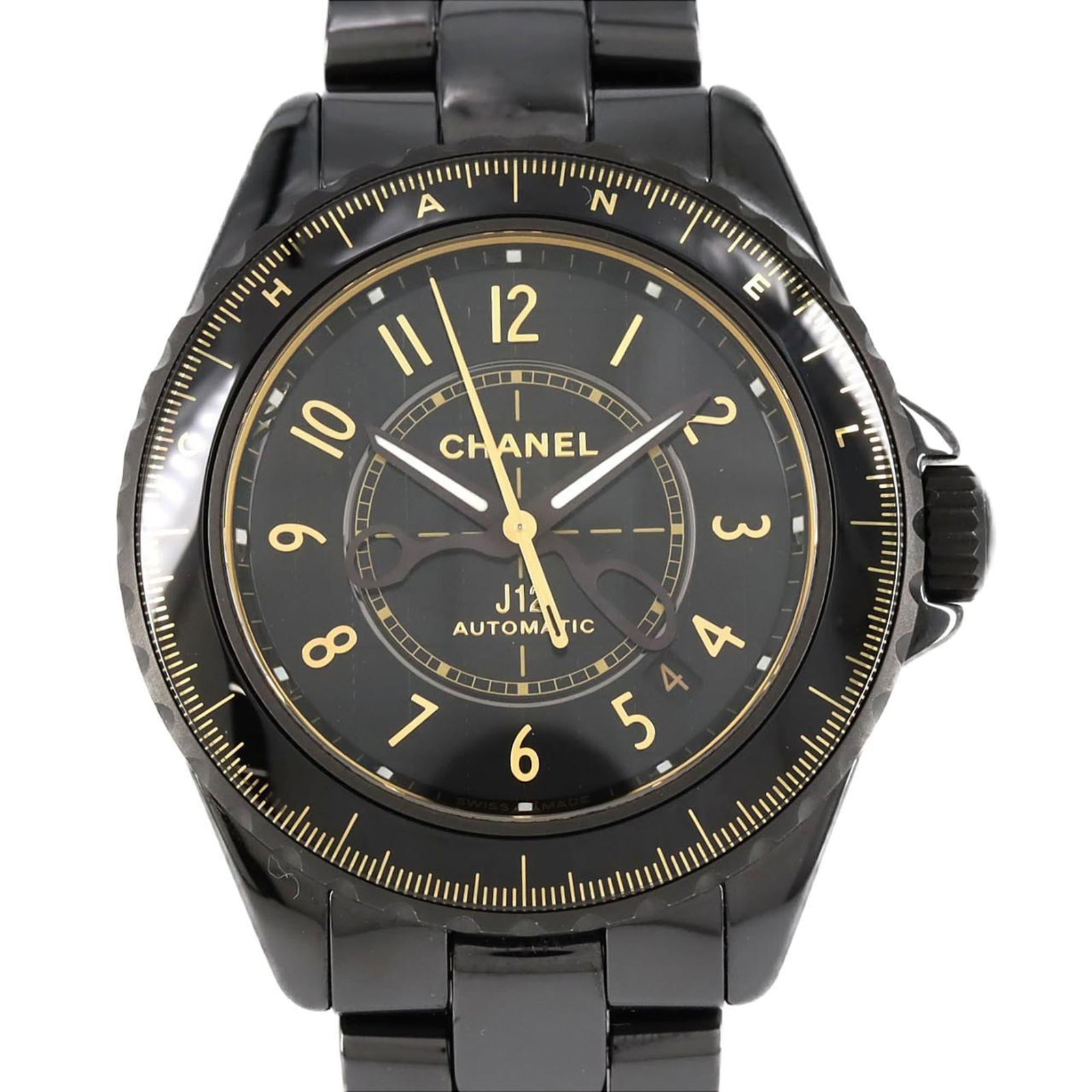 Wristwatch by Chanel: Wristwatch by Chanel Ceramic case and band give this Chanel wristwatch its sleek, modern look. The black dial provides a subtle backdrop for the watch's understated elegance. With its 38mm size and co