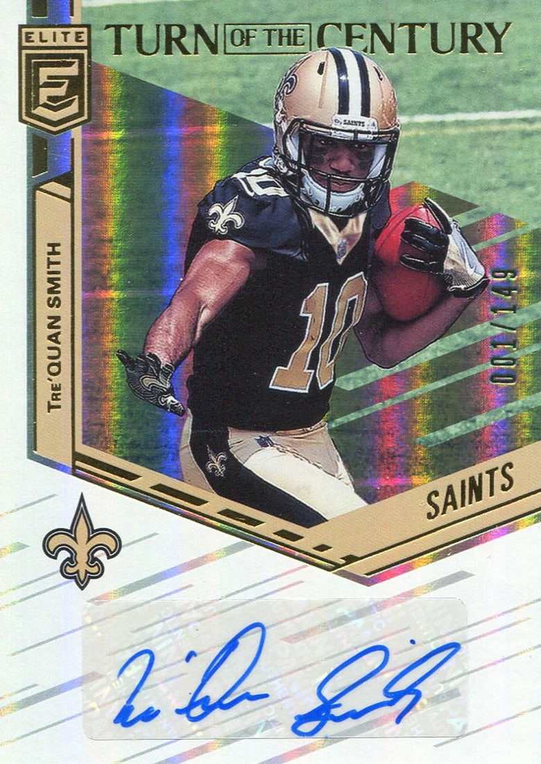 Tre'Quan Smith Autographed 2018 Panini Elite Rookie Card: Tre'Quan Smith Autographed 2018 Panini Elite Rookie Card Item Specifics: Signed in blue sharpie across the front of the card Authenticity is provided by Panini Card Company and will be accompanied