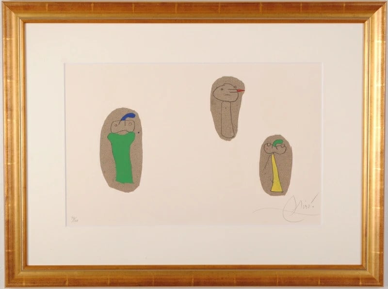 Miro Joan "Ubu's Childhood" 1975 Lithograph Autographed Framed: Miro Joan "Ubu's Childhood" 1975 Lithograph Autographed Framed Signed by Joan Miro, 'Ubu's Childhood' (1975) is a medium-sized lithograph featuring abstract art with an artistic theme. This limited ed