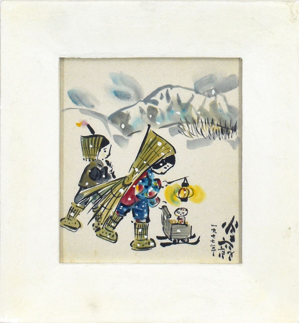 Rokuro Taniuchi 1977 signed original painting Shikishi Japanese art nostalgia: Rokuro Taniuchi 1977 signed original painting Shikishi Japanese art nostalgia Signed by Rokuro Taniuchi, this original 1977 painting showcases a nostalgic scene in traditional Japanese art style. Crea