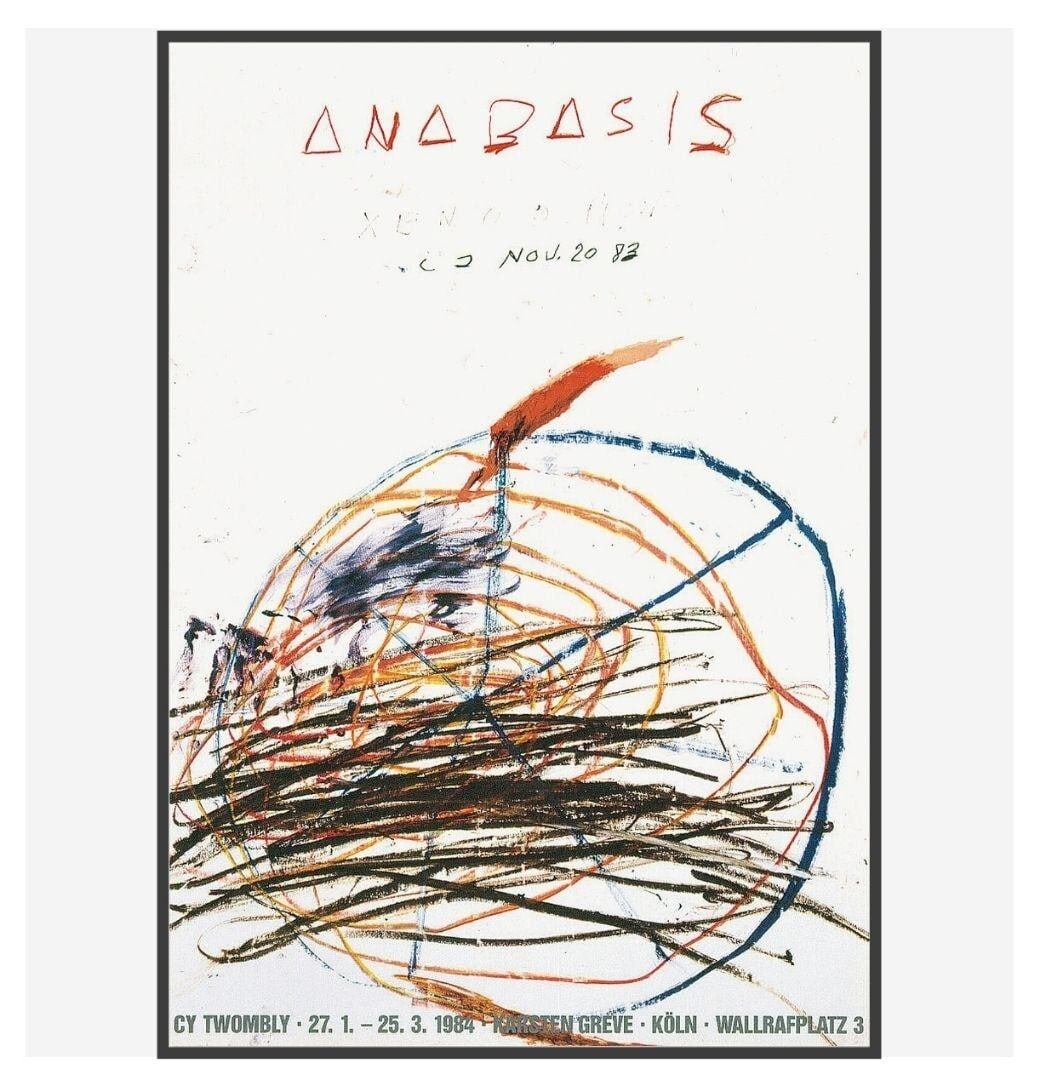 Cy Twombly Galerie Karsten Greve Cologne 198 Poster 96.5 x 67.5cm: Cy Twombly Galerie Karsten Greve Cologne 198 Poster 96.5 x 67.5cm Cy Twombly's Galerie Karsten Greve Cologne poster, measuring 96.5 x 67.5cm, showcases the artist's unique blend of abstract