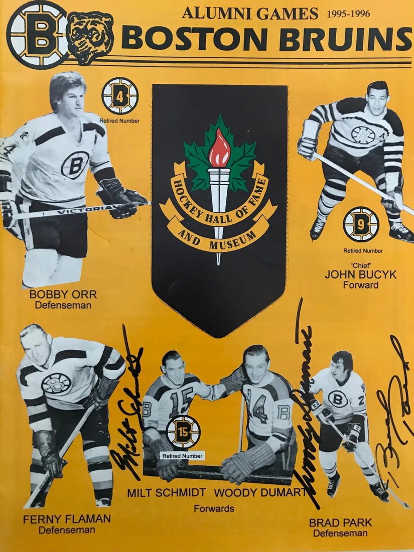 Brad Park Woody Dumart Milt Schmidt Signed Bruins Program (1 of 2)