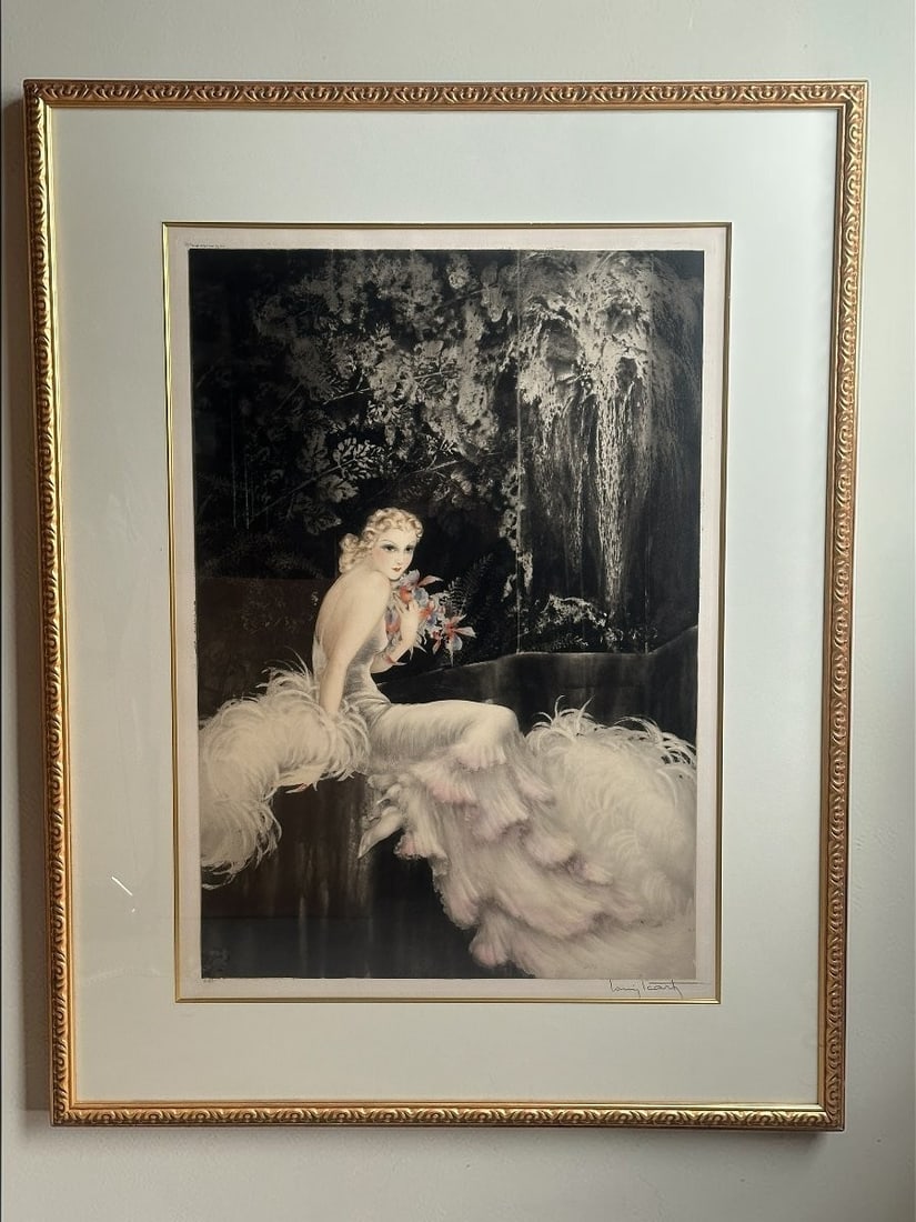 Louis Icart Orchids Etching Print Signed Embossed Stamp Large Framed Art Deco (1 of 10)