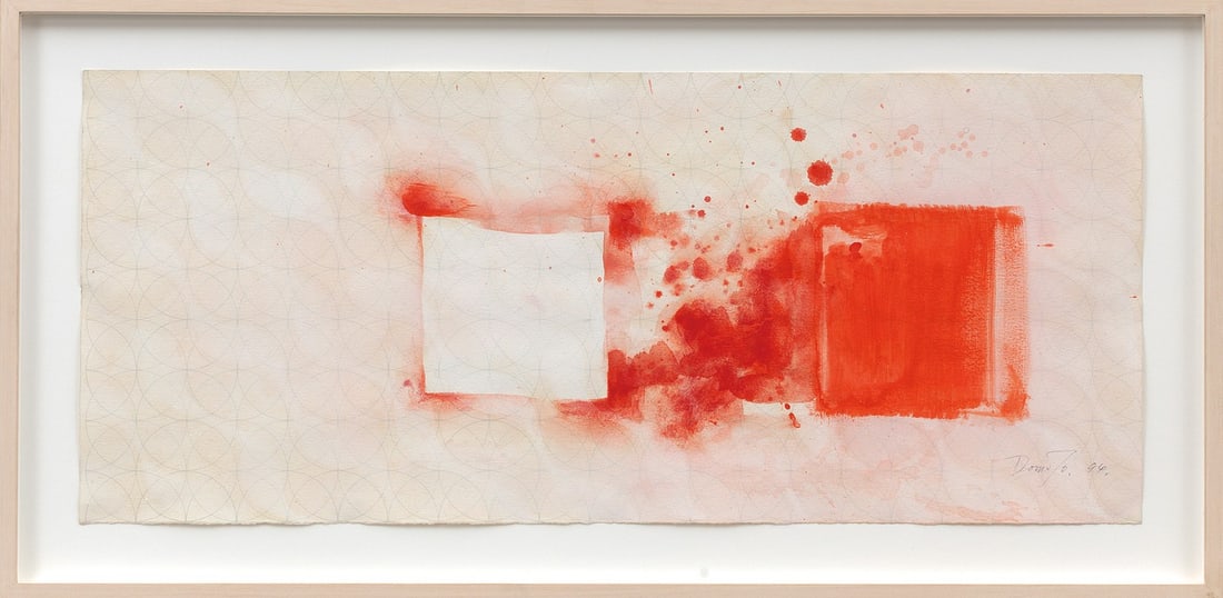 Criticality Red Signed Watercolor Pencil Abstract Painting By Hisao Domoto 1994 (1 of 8)