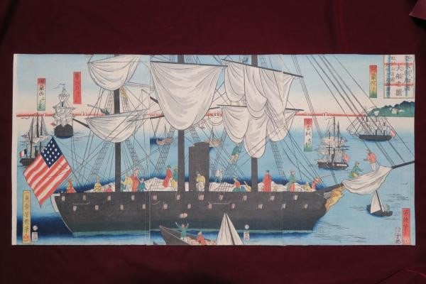 Yoshiiku woodblock print five nations american ships great triptych (1 of 6)