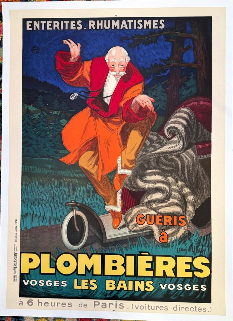 Jean D'Ylen Plombieres Les Bains 1931 Original French Travel Poster: Jean D'Ylen Plombieres Les Bains 1931 Original French Travel Poster Original French Travel Poster from 1931, featuring Art Nouveau style and multi-color design. Created by renowned artist Jean D'Ylen,