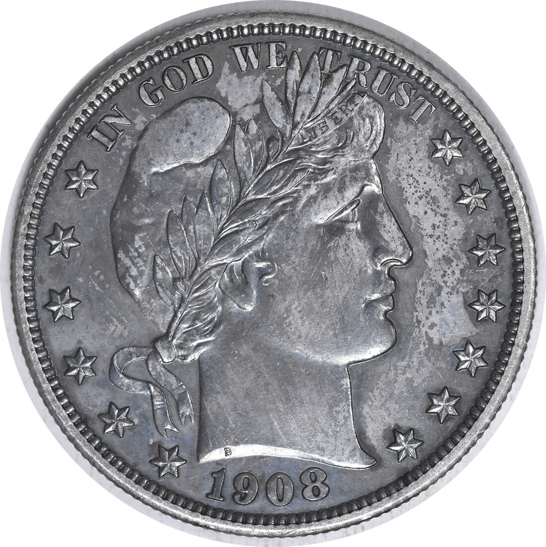 Barber Silver Half Dollar AU Slider Uncertified 1908: Barber Silver Half Dollar AU Slider Uncertified 1908 The 1908 Barber Silver Half Dollar AU Slider features an attractive circulated condition, showcasing its age and wear. With a silver composition an