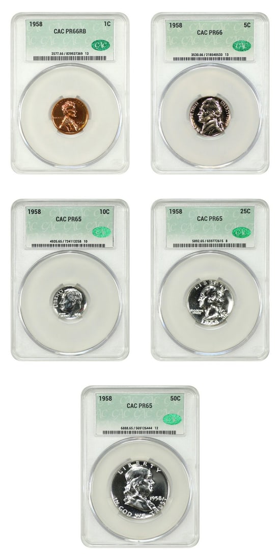 1958 Proof Set 1C-50C CACG PR65-66 - Proof Sets (1 of 4)