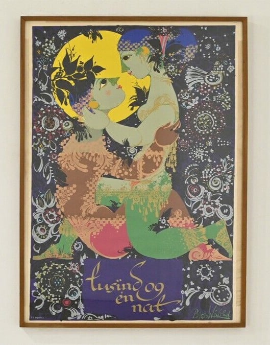 Vintage Bjorn Wiinblad 1001 Nights Original Serigraph Poster Signed Framed: Vintage Bjorn Wiinblad 1001 Nights Original Serigraph Poster Signed Framed Bjorn Wiinblad's serigraph poster, "1001 Nights", bears the artist's signature. This large-scale print is a notable example o