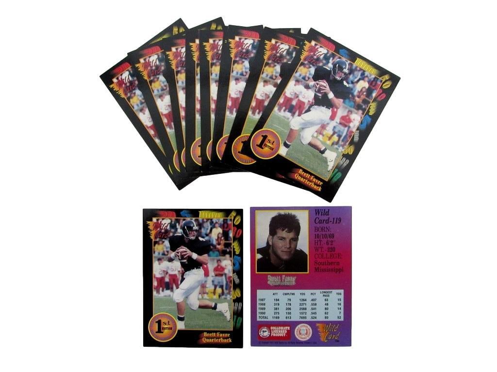 Lot of (11) 1991 Wild Card Brett Favre Card #119 1st Edition 188327: Lot of (11) 1991 Wild Card Brett Favre Card #119 1st Edition 188327 11 x 3x5 Cards featuring Brett Favre, #119 in the 1991 Wild Card set, with Frank Leahy's signature on each card. These cards are par