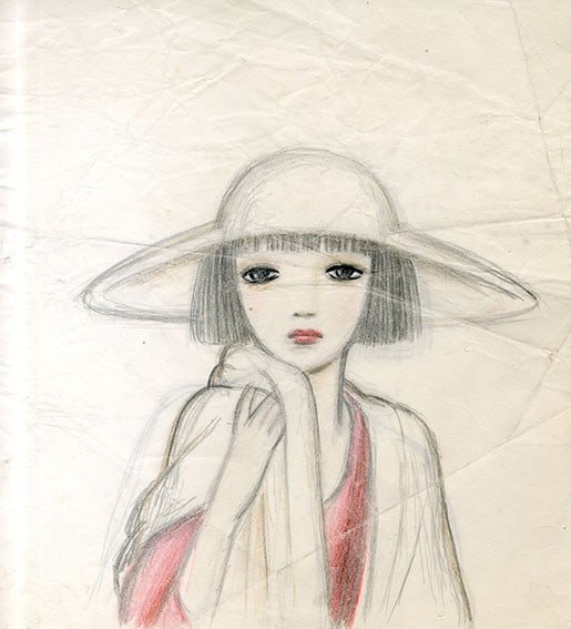 Rune Naito Original Sketch Woman in White Hat Japanese Kawaii Illustration Art: Rune Naito Original Sketch Woman in White Hat Japanese Kawaii Illustration Art Rune Naito's original sketch of a woman in white hat showcases her unique Japanese kawaii illustration style, rendered wi