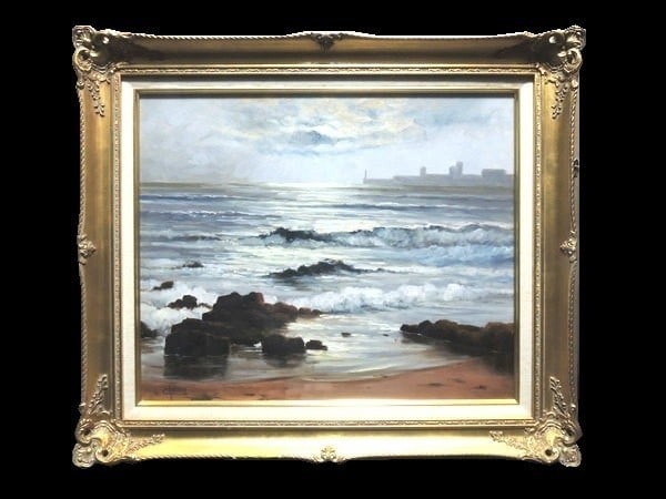 French Seascape Oil Painting Signed Chenu Framed 12F Art: French Seascape Oil Painting Signed Chenu Framed 12F Art Signed by Lucien Chenu, this large oil painting on canvas depicts a serene French seascape. A unique piece of art that showcases the artist's s