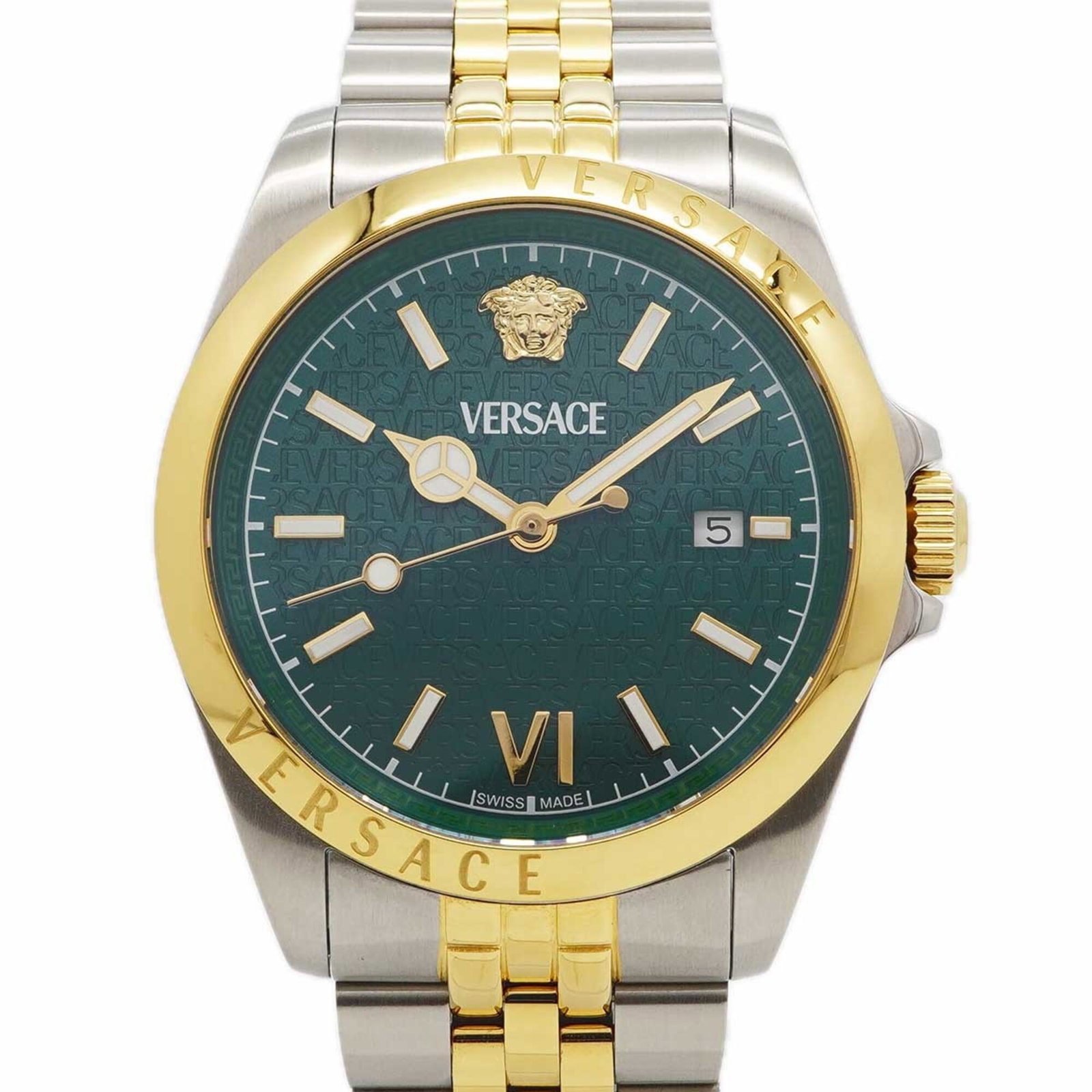 Versace Wristwatch: Versace Wristwatch Stainless steel band adds a touch of sophistication to this Versace wristwatch, featuring a green dial and case diameter of 40.9mm. The watch has been well-cared for, with only