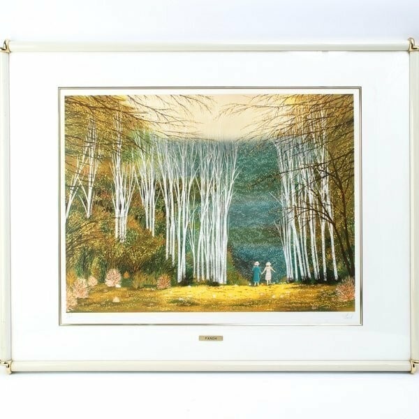 Small Birch Path Original Framed Lithograph Signed By Fanch Ledan France 1949: Small Birch Path Original Framed Lithograph Signed By Fanch Ledan France 1949 Signed by Fanch Ledan, this large framed lithograph from 1949 features a beautiful landscape of a small birch path.