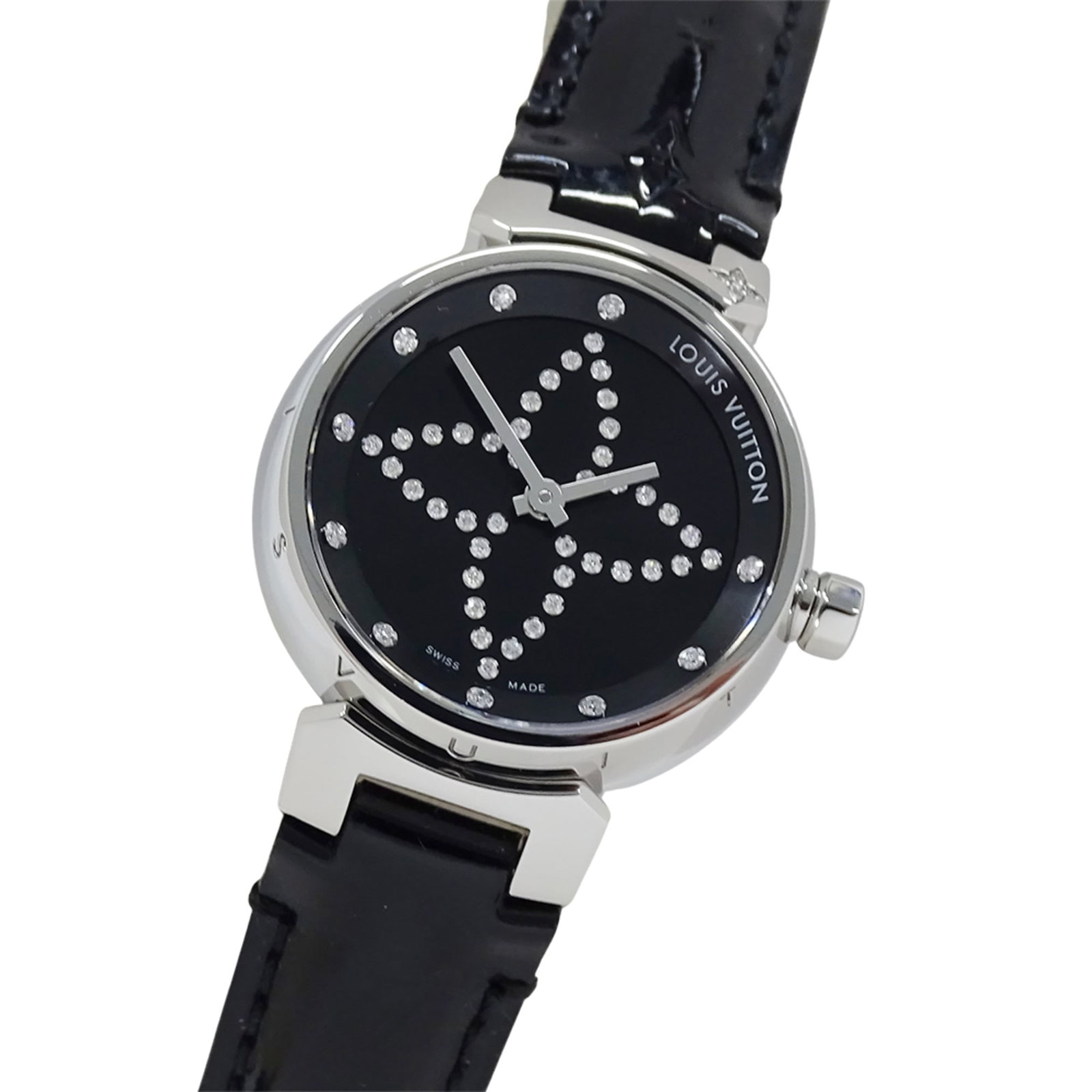 Wristwatch from Louis Vuitton: Wristwatch from Louis Vuitton Stainless steel case and leather band make up the sleek design of this Louis Vuitton wristwatch, featuring a black dial. The watch measures 27mm in diameter and has a com