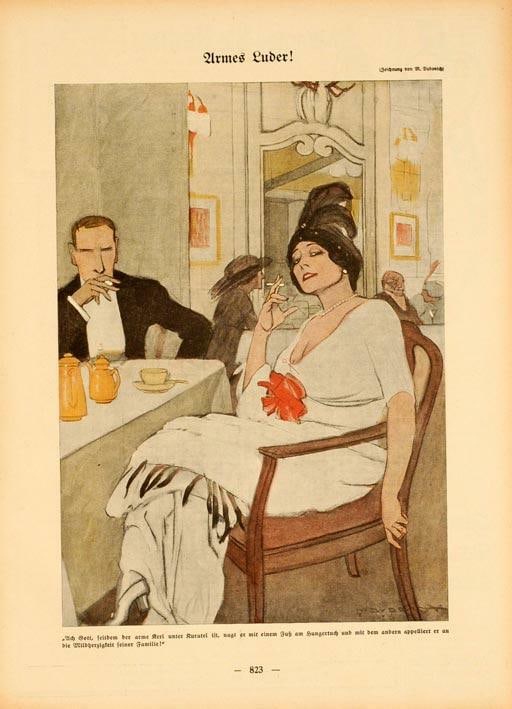 By Simplicissimus 1913 Marcello Dudovich Armes Luder On Original Linen: By Simplicissimus 1913 Marcello Dudovich Armes Luder On Original Linen By Simplicissimus, the renowned artist Marcello Dudovich, creates a stunning Art Nouveau fashion poster from 1913. Measuring 11 i