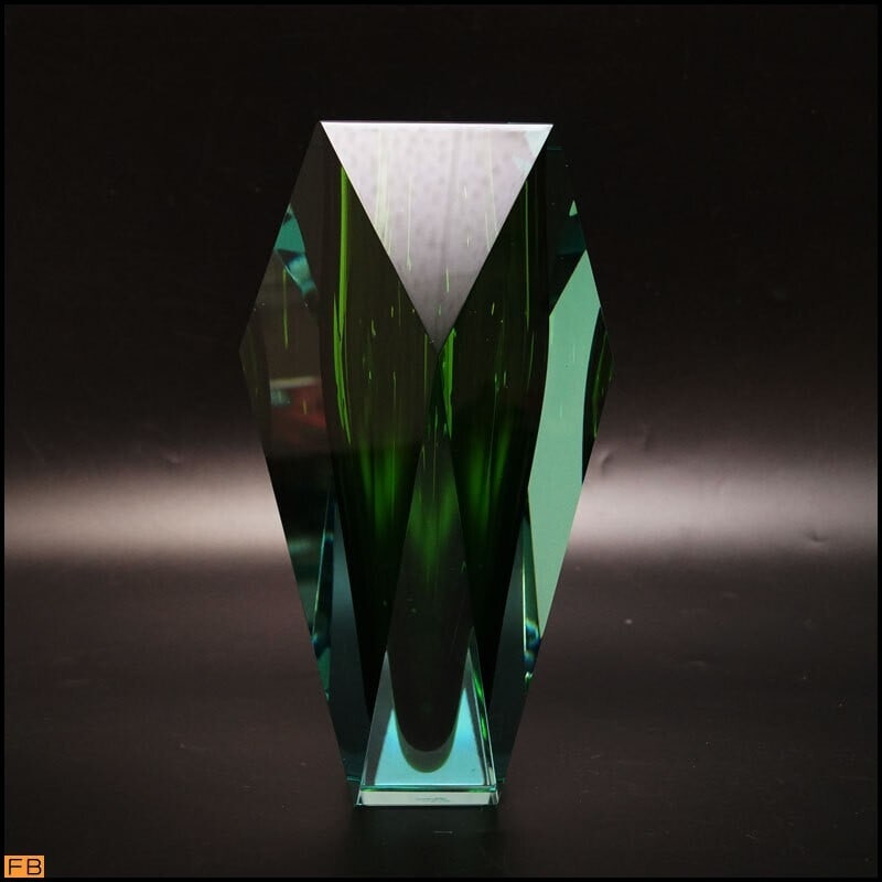Moser Crystal Gema Vase 10" Designed by Katerina Dousova, Hand-Blown used: Moser Crystal Gema Vase 10" Designed by Katerina Dousova, Hand-Blown used Moser Crystal Gema Vase, designed by Katerina Dousova, boasts an Art Deco style with intricate cut glass details. Hand-blown f
