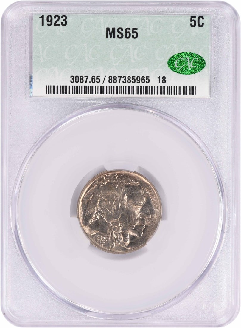 Buffalo Nickel MS65 CACG 1923: Buffalo Nickel MS65 CACG 1923 The Buffalo Nickel MS65 CACG 1923 boasts exceptional condition, with its circulated/uncirculated grade indicating a high level of preservation. Certified by the CACG, thi