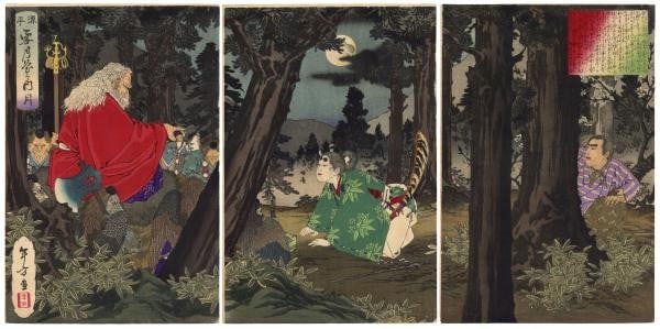 Meiji Snow Moon Flowers Woodblock Print Triptych Genpei Toshikata: Meiji Snow Moon Flowers Woodblock Print Triptych Genpei Toshikata Toshikata Mizuno's Meiji Snow Moon Flowers Woodblock Print Triptych is a stunning example of Japanese art, featuring intricate designs