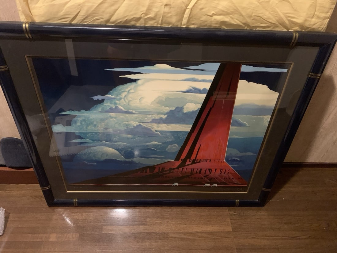 EYVIND EARLE "Silent Thunder" 7/ 150 Silkscreen Print Signed Framed Limited: EYVIND EARLE "Silent Thunder" 7/ 150 Silkscreen Print Signed Framed Limited Eyvind Earle's "Silent Thunder" silkscreen print, signed and framed, is a stunning example of the artist's work. This limite