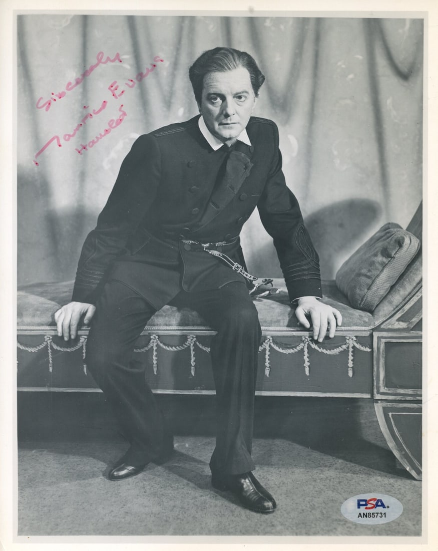 Maurice Evans Signed/ Inscribed 7x9 B/ W Photo Actor "Hamlet" PSA/ DNA 192082: Maurice Evans Signed/ Inscribed 7x9 B/ W Photo Actor "Hamlet" PSA/ DNA 192082 Maurice Evans bears his signature on this 7x9 black and white photo, taken as the actor who played Hamlet. The image is a 