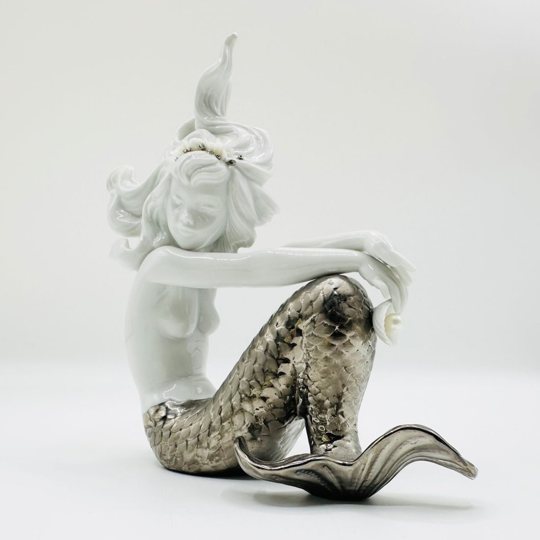 Lladro Re-Deco Mermaid Porcelain Figurine Platinum colored 2007 Rare Collectible (1 of 9)