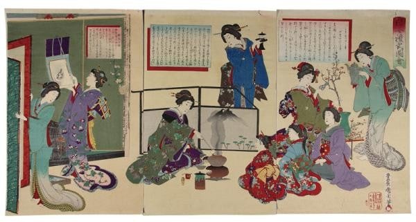 Kunichika Toyohara Woodblock Print Fujo Reishiki Art Meiji Zue Triptych (1 of 1)