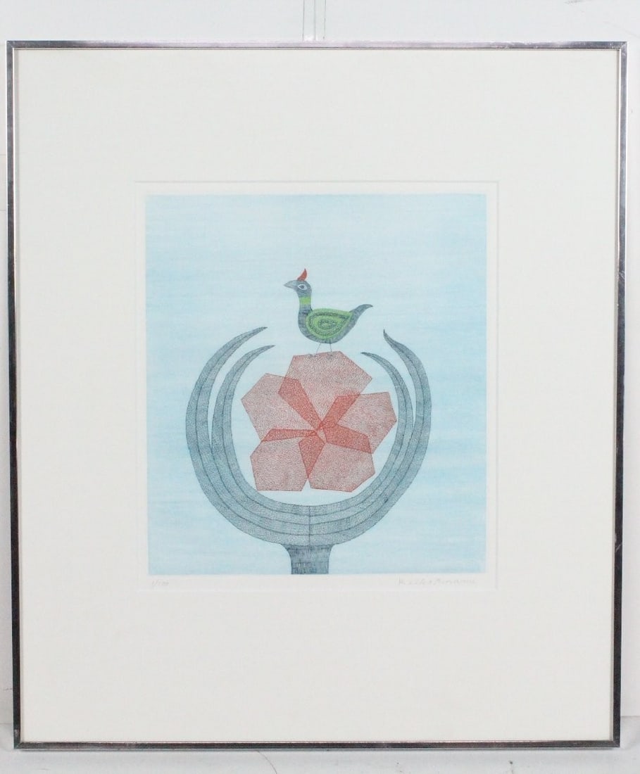Keiko Minami Birds and Flowers Copperplate Etching 1/ 100 Signed Framed (1 of 4)