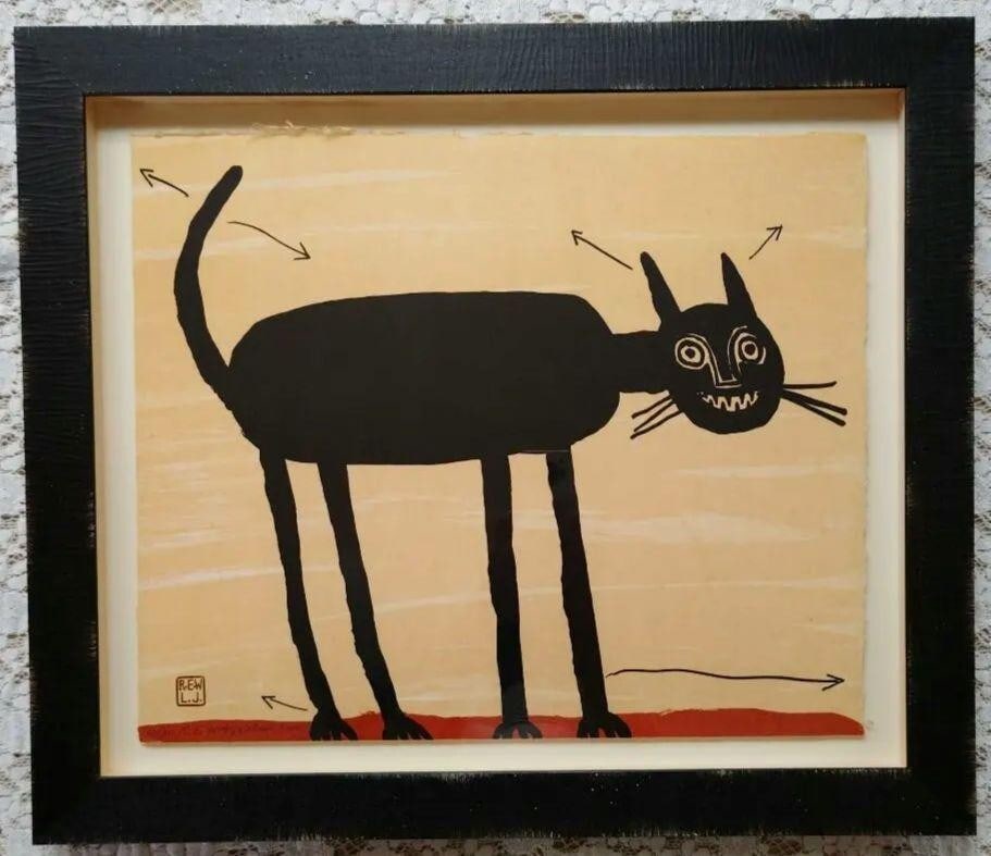 Raymond Emile Waydelich Cat Silkscreen Autographed Framed (1 of 7)