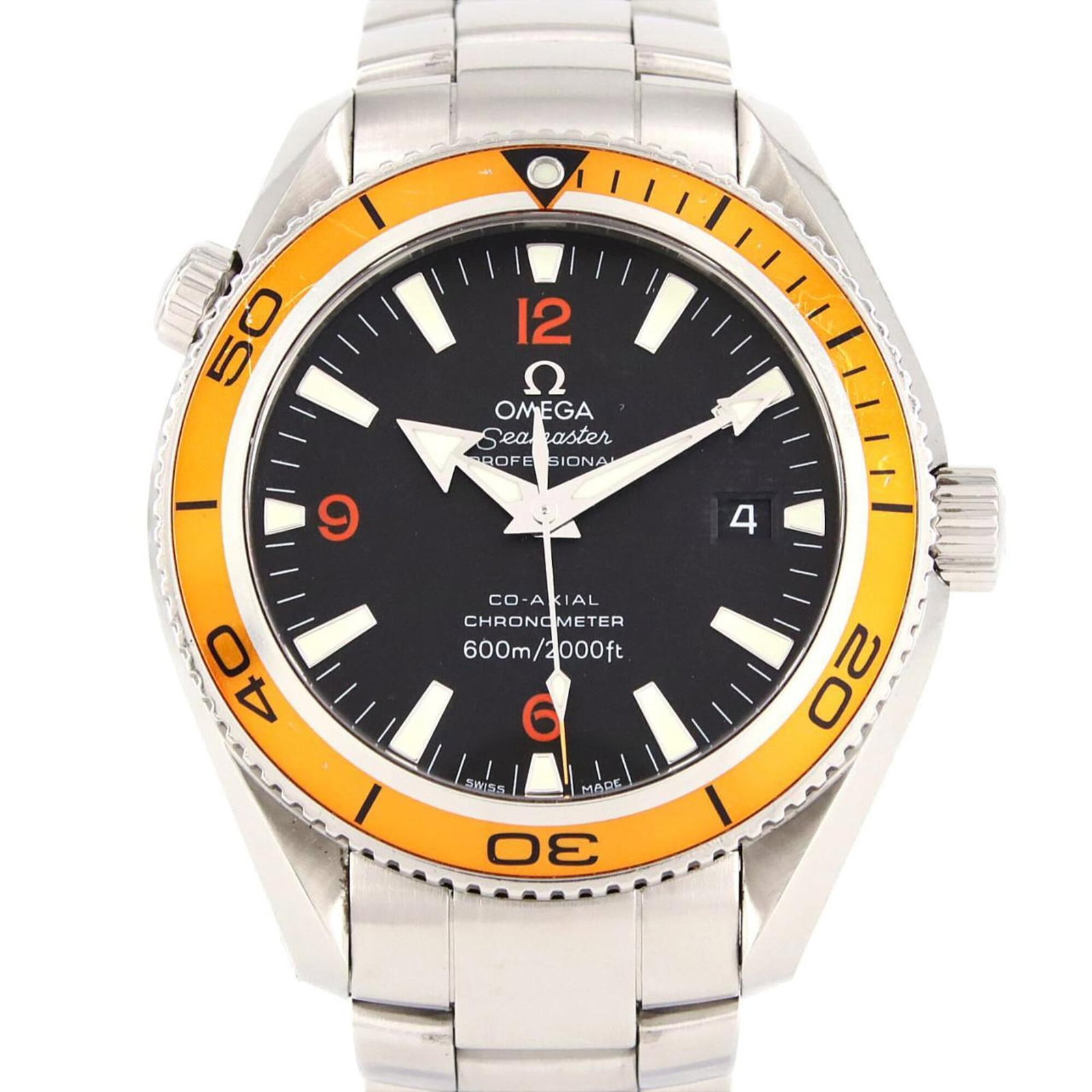 Omega Wristwatch: Omega Wristwatch Stainless steel case and band provide a durable foundation for this Omega wristwatch, featuring a black dial. The watch measures 42mm in diameter and has a wrist size of 19.5cm, suita