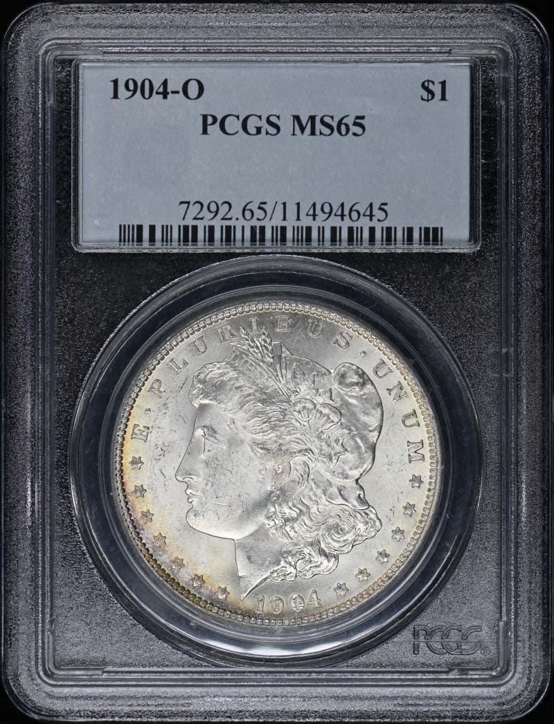 1904-O $1 Morgan Dollar PCGS MS65: 1904-O $1 Morgan Dollar PCGS MS65 The 1904-O $1 Morgan Dollar, certified MS65 by PCGS, boasts an uncirculated condition with a rich history from the New Orleans Mint. This coin's exceptional grade and