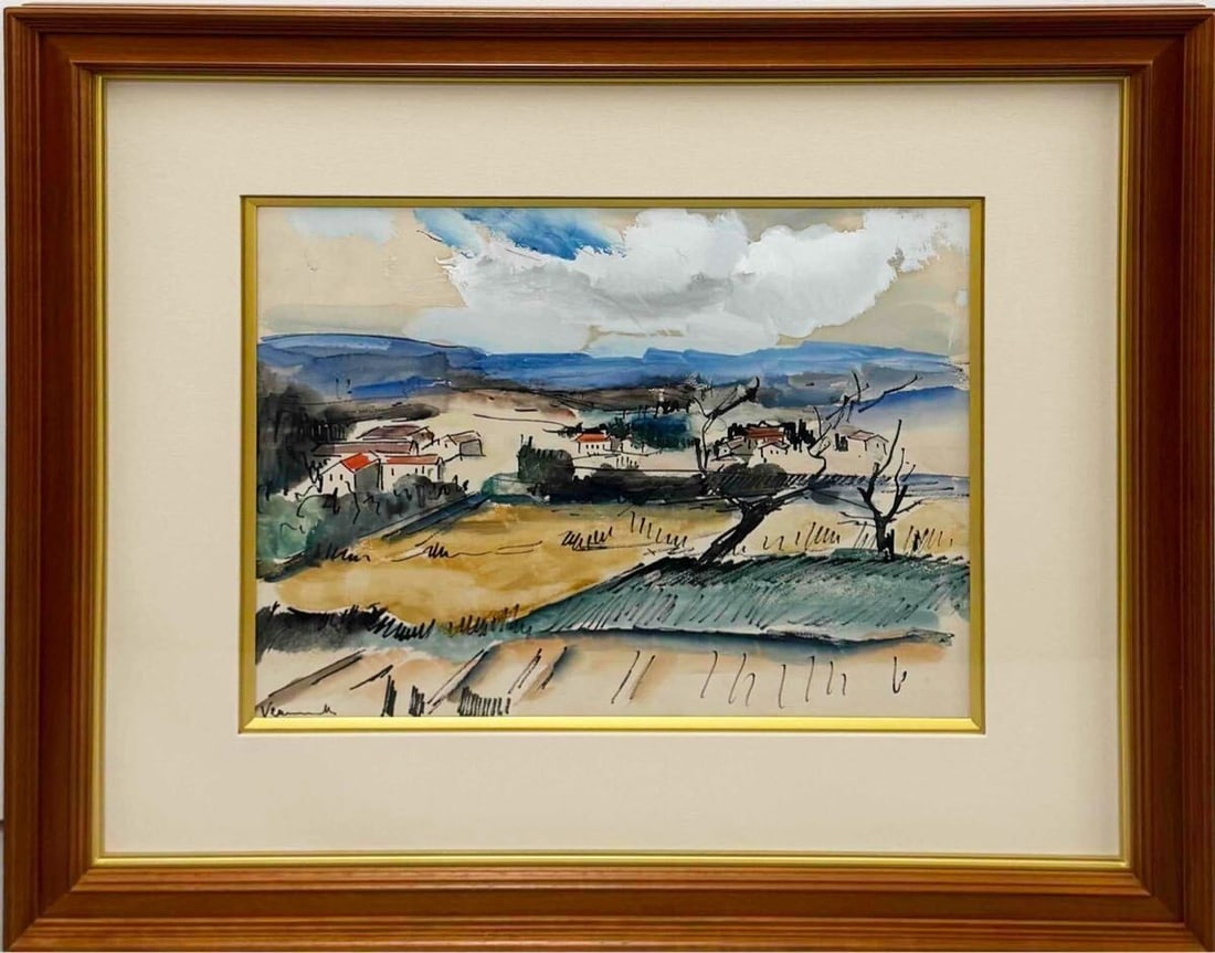 Maurice de Vlaminck "Landscape" Gouache with Certificate of Authenticity: Maurice de Vlaminck "Landscape" Gouache with Certificate of Authenticity Maurice de Vlaminck's vibrant landscape gouache is a stunning example of Impressionist art. Created using lithography, the piec