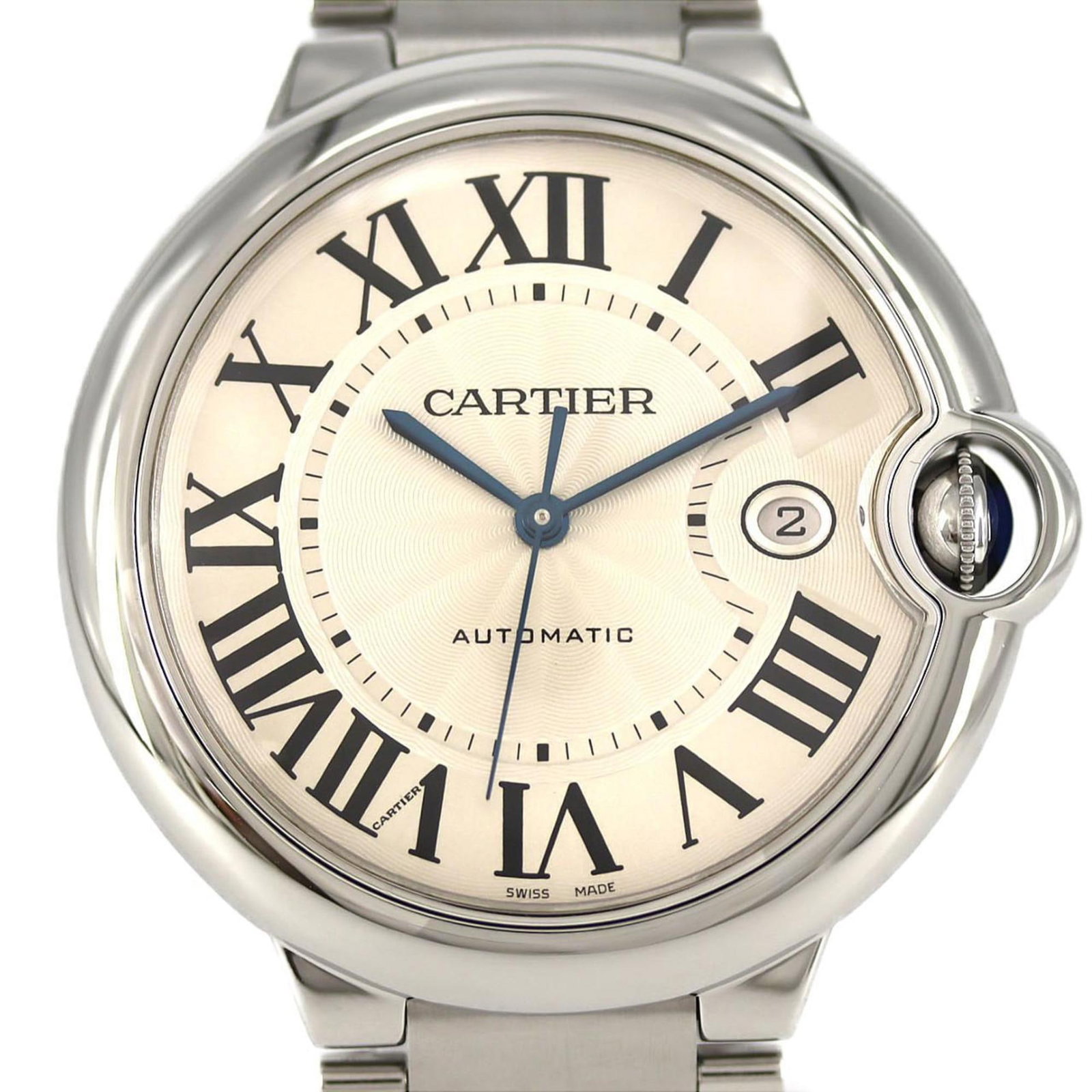 Wristwatch of Cartier: Wristwatch of Cartier Stainless steel case and band, the Cartier wristwatch boasts a sleek silver dial. With a diameter of 42mm, it's designed to fit wrists up to 19cm in size. The watch has been used