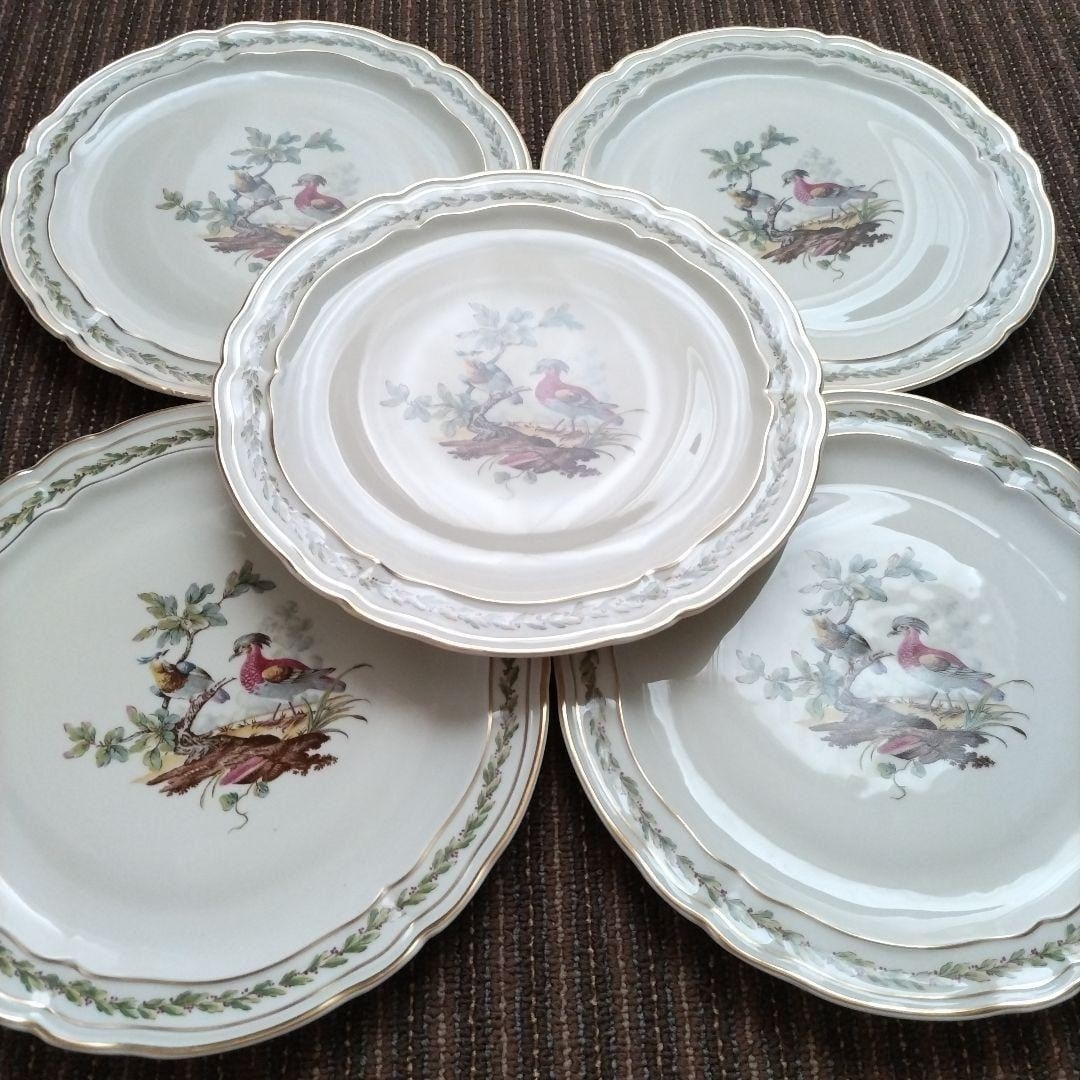 Chevreuse Dinner Plate 9.8in 25cm Set Of 5 Gold Trim Stoneware: Chevreuse Dinner Plate 9.8in 25cm Set Of 5 Gold Trim Stoneware Set of five 9.8in (25cm) stoneware dinner plates with gold trim, each bearing the iconic Bernardaud pattern in a vibrant multicolor desig