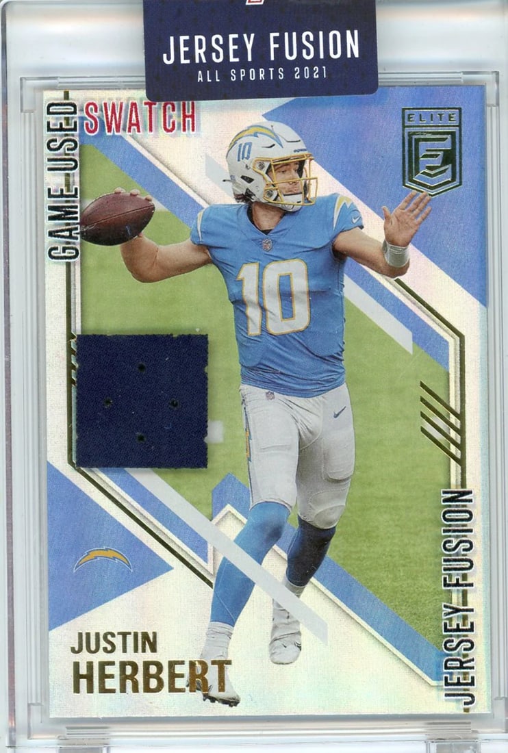Justin Herbert 2021 Jersey Fusion Game Used Swatch Encased Card #JF-JH20 (1 of 2)