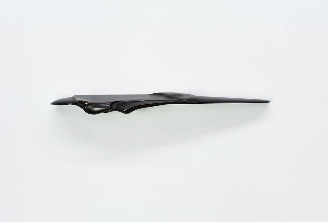 Okazaki Bronze Sculpture Kazuo HISASHI 1993 Signed Japanese Art: Okazaki Bronze Sculpture Kazuo HISASHI 1993 Signed Japanese Art Signed by Kazuo Okazaki, this bronze sculpture from 1993 showcases an abstract architectural form in striking detail. Brought to life th
