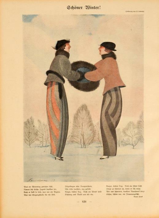 Simplicissimus 1913 by Lendecke Schoner winter on linen original: Simplicissimus 1913 by Lendecke Schoner winter on linen original Simplicissimus 1913 by Lendecke Schoner features an Art Nouveau design on linen, created in 1913. Measuring 11 inches wide and 15 inche