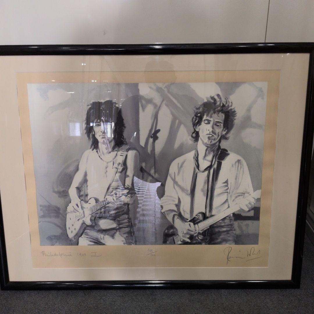 RONNIE WOOD Silkscreen Print Signed Framed Limited 104/ 160 1981 Rolling Stones: RONNIE WOOD Silkscreen Print Signed Framed Limited 104/ 160 1981 Rolling Stones Signed by artist Ronnie Wood, this limited edition silkscreen print from 1981 features the Rolling Stones. Printed in li