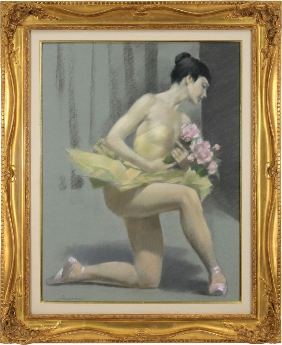 Soviet Pastel Painting Ballerina with Flowers Konstantin Lomykyn Signed (1 of 9)