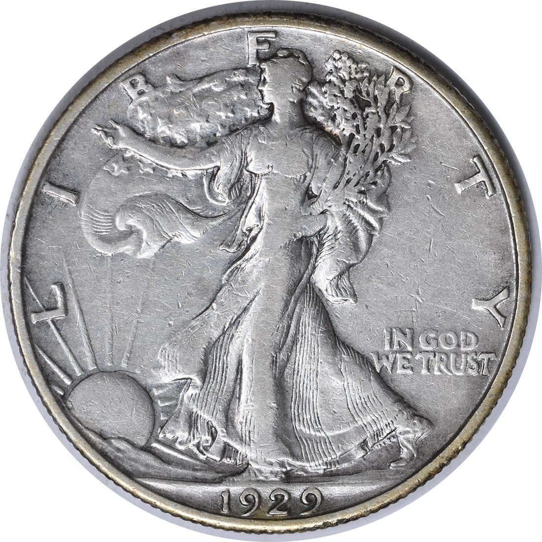 1929-S Walking Liberty Silver Half Dollar No AW EF Uncertified: 1929-S Walking Liberty Silver Half Dollar No AW EF Uncertified The 1929-S Walking Liberty Silver Half Dollar boasts its distinctive design, created by renowned artist Adolph Alexander Weinman. This ci
