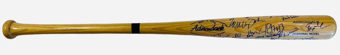 New York Yankees Greats Autographed Multi Signed Adirondack Bat: New York Yankees Greats Autographed Multi Signed Adirondack Bat Signed in blue sharpie across the barrel of an Adirondack bat, this unique piece bears the mark of multiple notable figures from New Yor