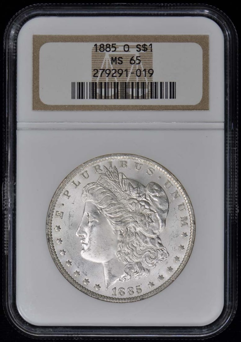 MS65 S$1 1885-O MORGAN DOLLAR: MS65 S$1 1885-O MORGAN DOLLAR MS65 S$1 1885-O MORGAN DOLLAR - Uncirculated, Minted in New Orleans with the distinctive "O" mint mark. This coin boasts a high grade of MS65, indicating its exceptional 
