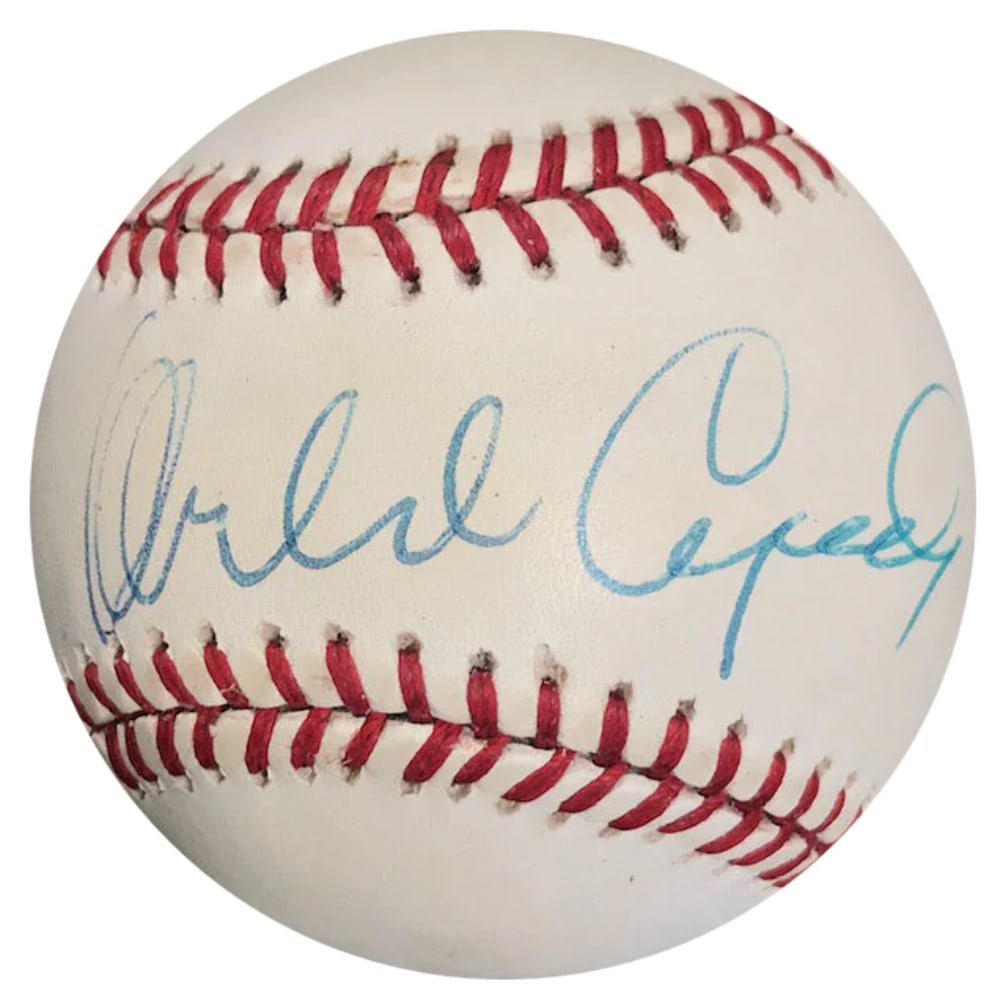 Orlando Cepeda Autographed Official National League Baseball: Orlando Cepeda Autographed Official National League Baseball Item Specifics: Signed in blue pen across the sweet spot of the baseball Autograph is authenticated by , and will be accompanied by a COA f
