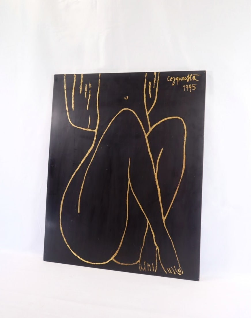 Cong Quoc Ha Seated Nude 1995 Original Lacquer Painting on Board Vietnam Art: Cong Quoc Ha Seated Nude 1995 Original Lacquer Painting on Board Vietnam Art Cong Quoc Ha Seated Nude 1995 Original Lacquer Painting on Board is a unique, handcrafted piece featuring the artist's sign