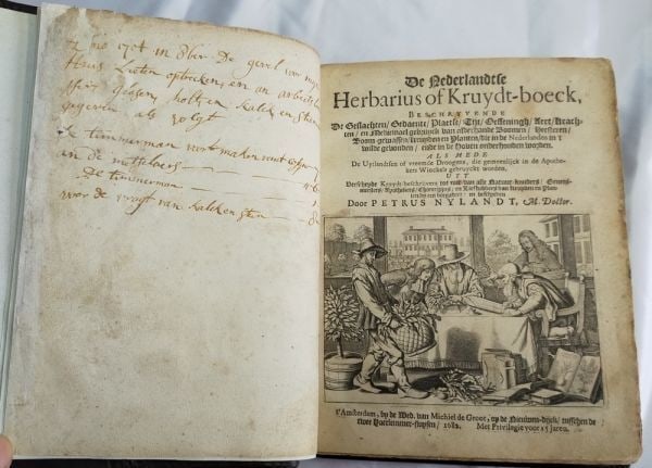 Petrus Nylandt De Nederlandtse Herbarius Kruydt-boeck 1682 Dutch Herbal with Woo: Petrus Nylandt De Nederlandtse Herbarius Kruydt-boeck 1682 Dutch Herbal with Woo This 1682 Dutch Herbal, Kruydt-boeck by Petrus Nylandt, features intricate illustrations and is bound in high-quality l