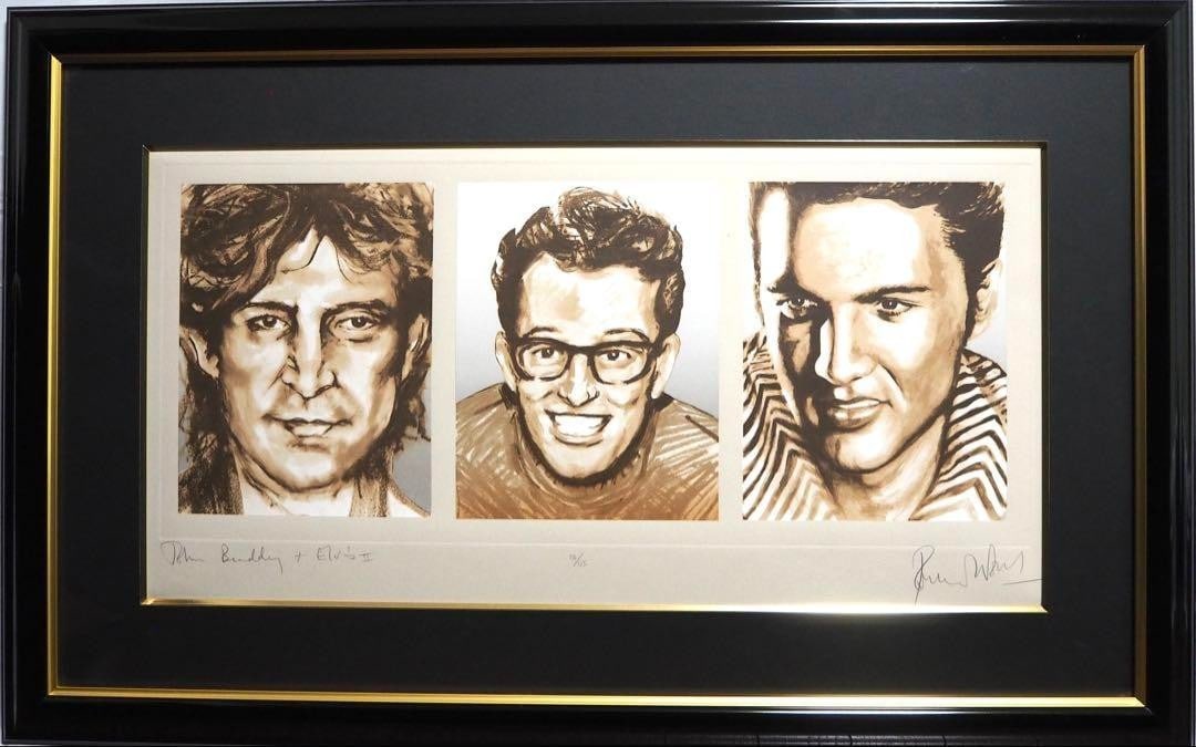 Ronnie Wood Triptych IV John, Buddy & Elvis II Lithograph Autograph Edition (1 of 12)