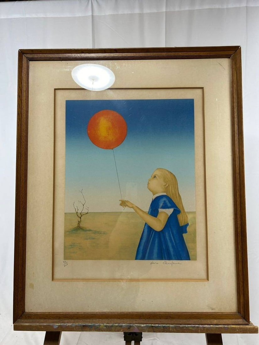 Girl with balloon framed signed numbered spring lithograph (1 of 9)