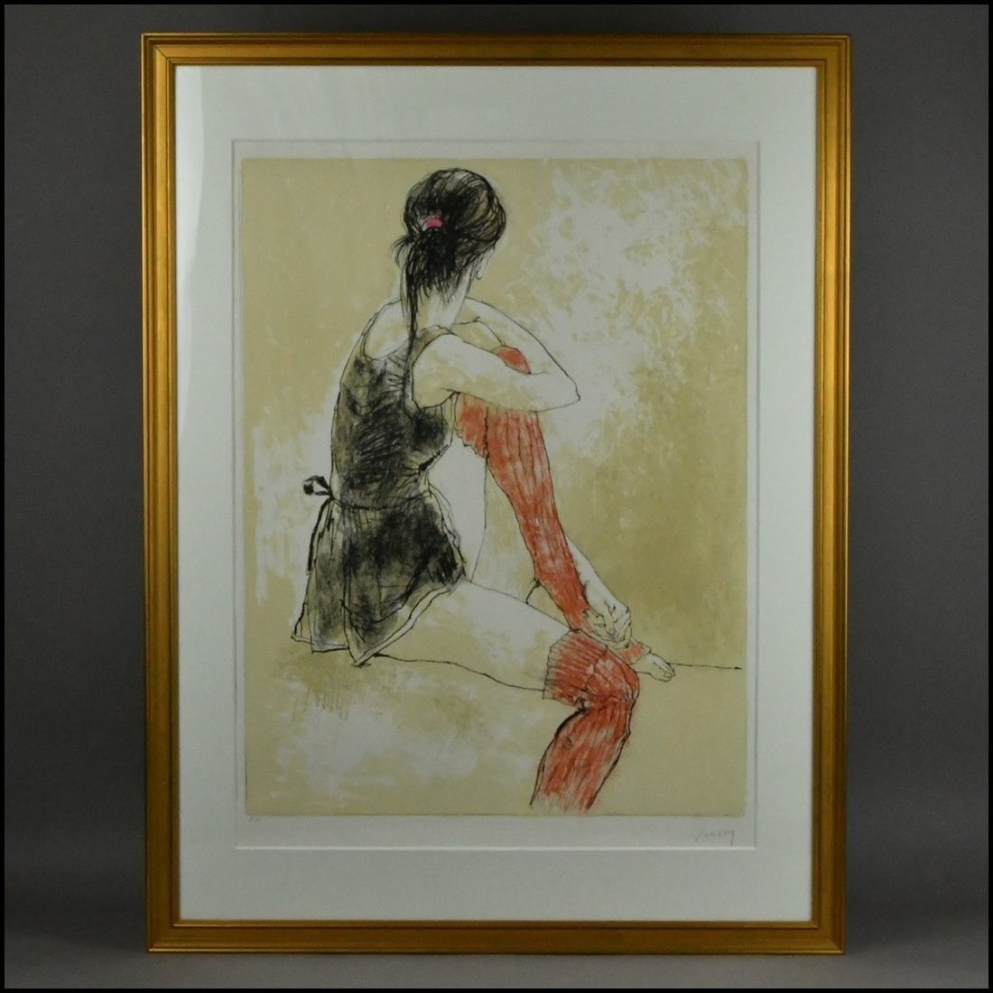 Jean Jansem lithograph signed red socks framed collectible portrait (1 of 9)